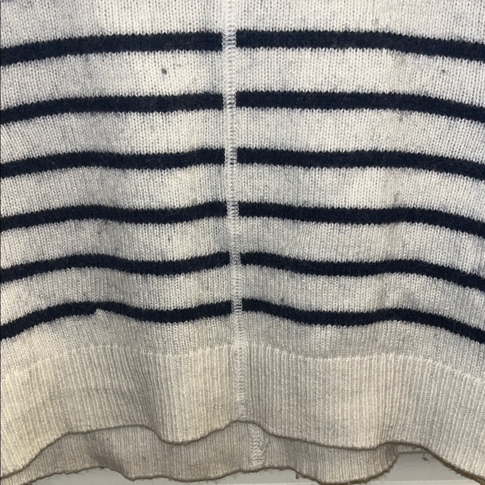 LOFT Cream and Navy Striped Crew Neck Sweater - Picture 5 of 8